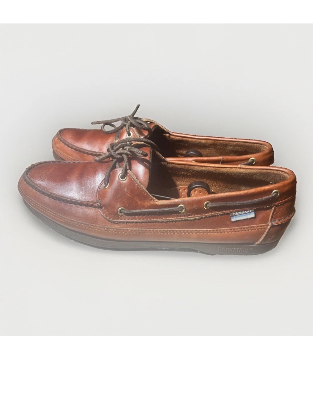 Sebago Shoes Men's 11.5 M Docksides Schooner Boat Leather Moc Toe 2 Eye Brown